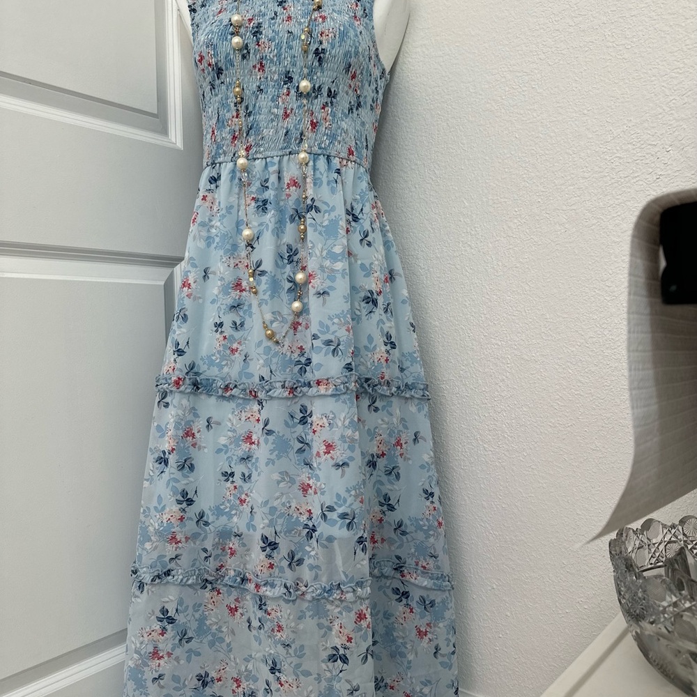 Floral Maxi Dress with Beaded Necklace